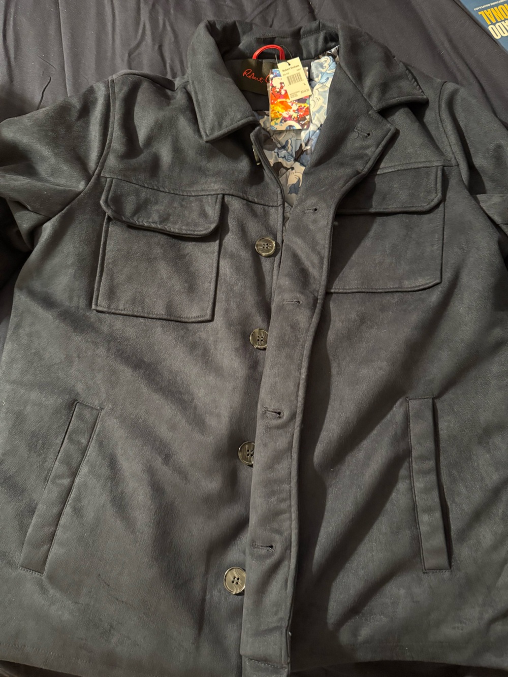 Robert Graham Vegan Suede Navy Field Insulated Jacket Button Up RG-132 Men's L